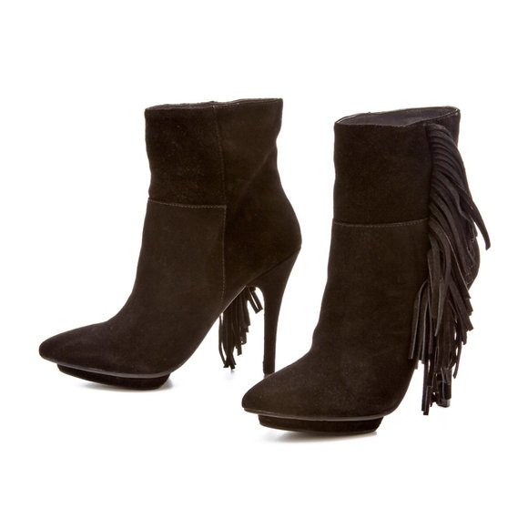 Jeffrey Campbell Shoes - JEFFREY CAMPBELL Taro Fringe Boots Black Booties 9